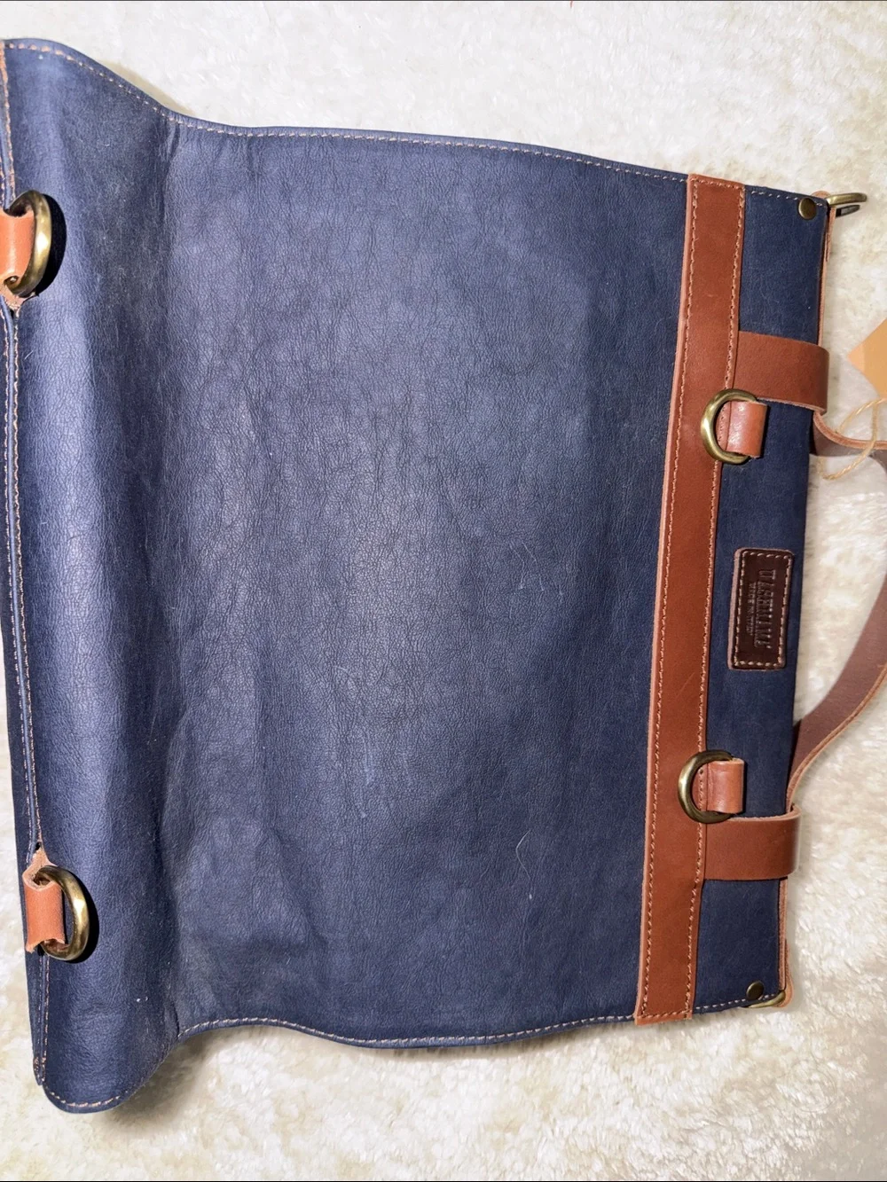 UASHMAMA Navy Blue & Brown Leather-Trim Briefcase/Backpack